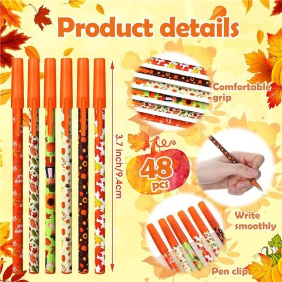 Yeaqee 48 Pcs Fall Pens Bulk Autumn Ballpoint Pen for Kids Adults Back to - Picture 3 of 7